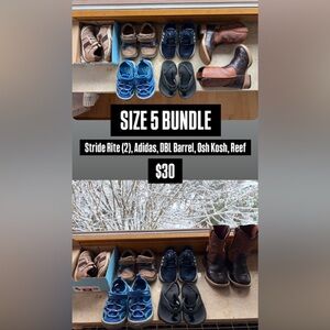 Toddler Boys Size 5 Shoe Bundle: Stride Rite, Adidas, DBL Barrel, Osh Kosh, Reef